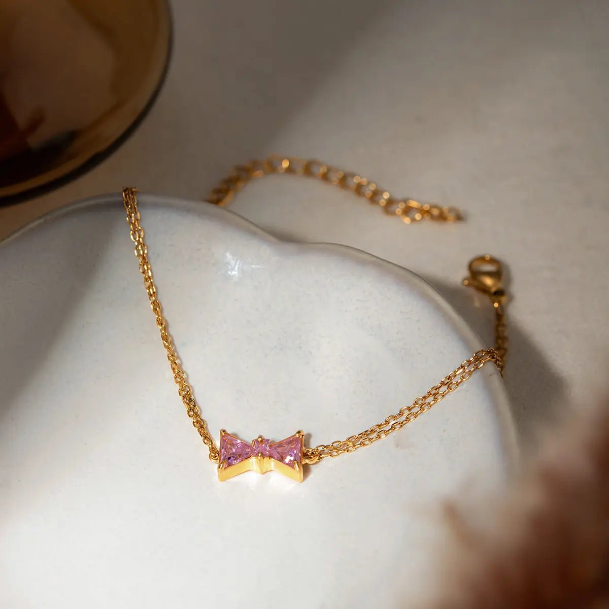 Stainless Steel Zircon Bow Bracelet - Celeste    