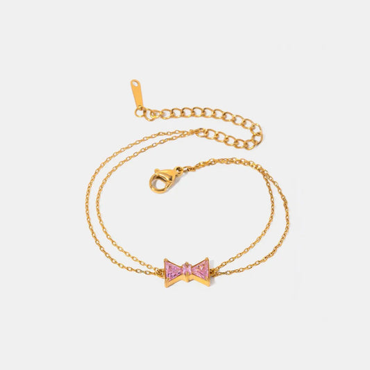 Stainless Steel Zircon Bow Bracelet - Celeste    