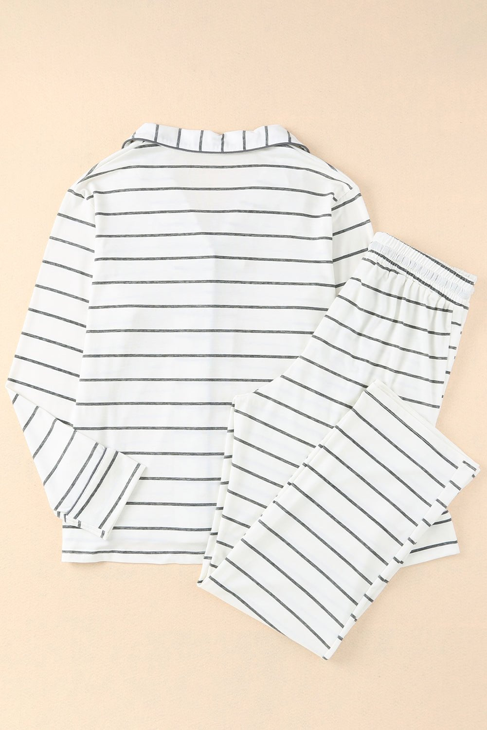Striped V-Neck Long Sleeve Top and Pants Lounge Set - Celeste    