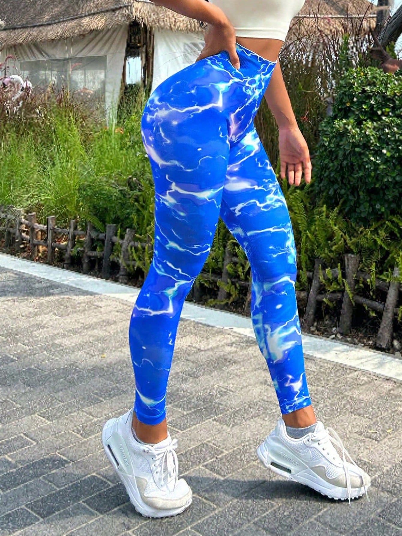 Tie-dye Slim Fit High Waistband Long Active Pants - Celeste    