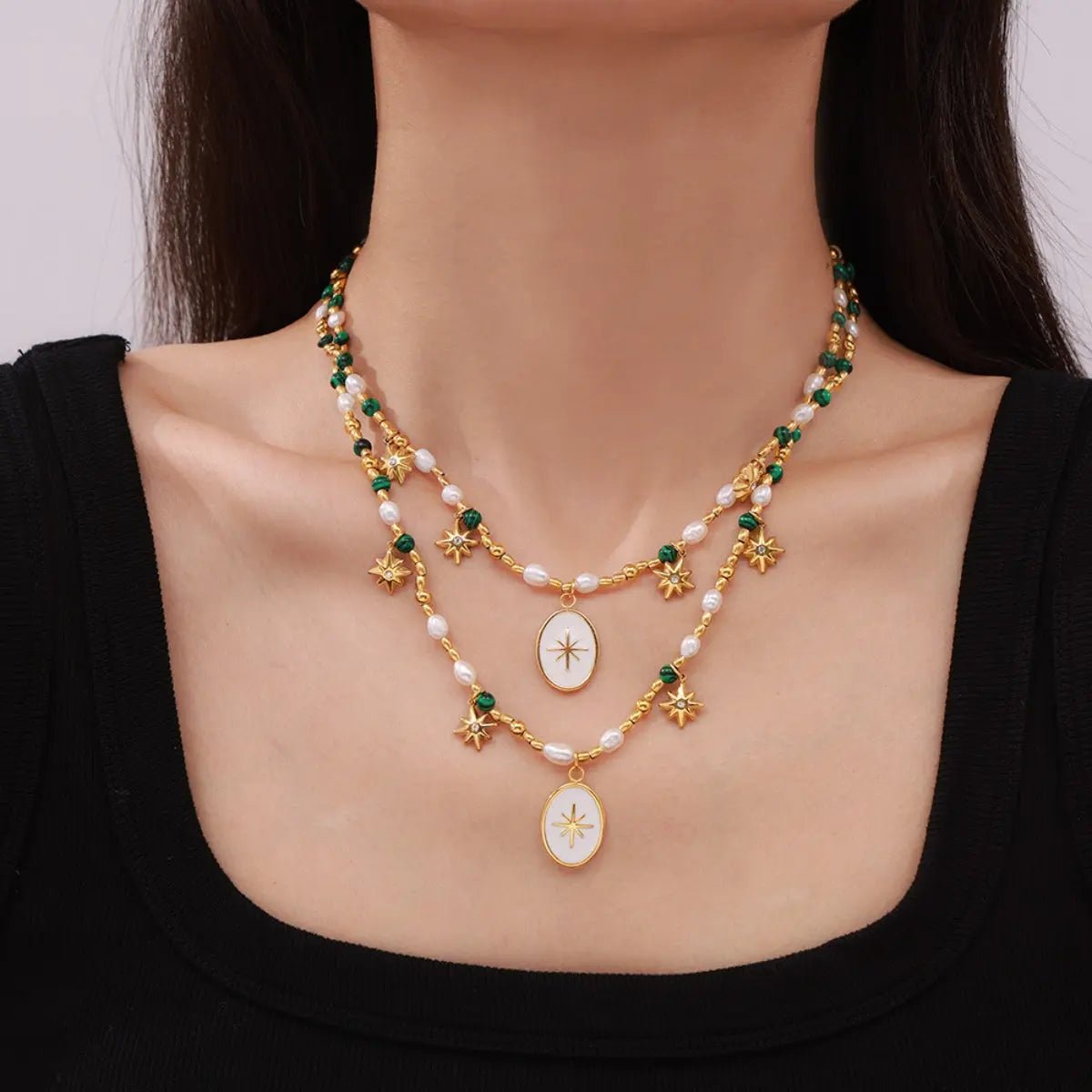 Titanium Steel Freshwater Pearl Oval Pendant Necklace - Celeste    