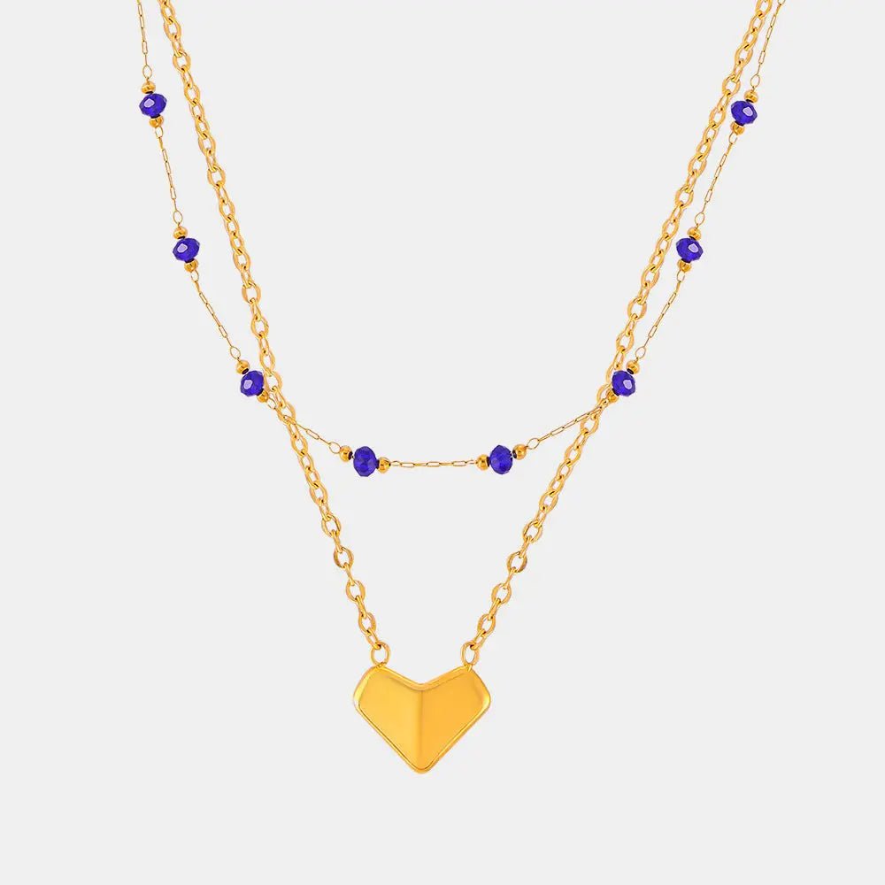 Titanium Steel Section Crystal Double-Layered Necklace - Celeste    