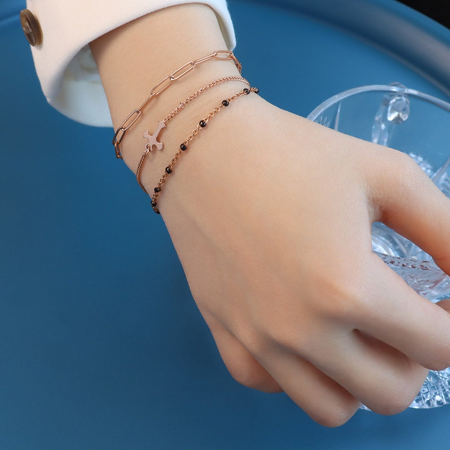Titanium Steel Three-Layered Bracelet - Celeste    