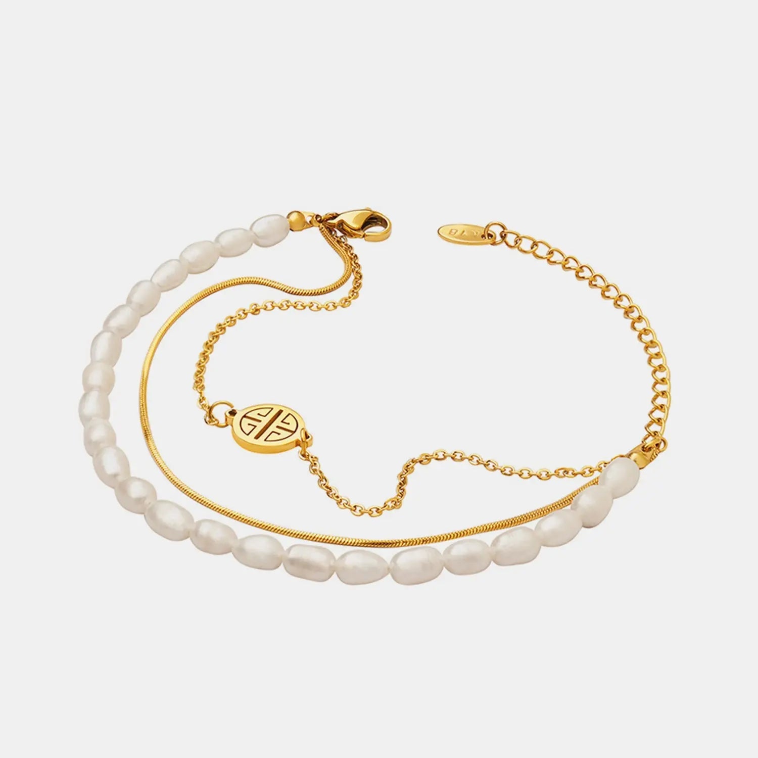 Titanium Steel Three-Layered Pearl Bracelet - Celeste    