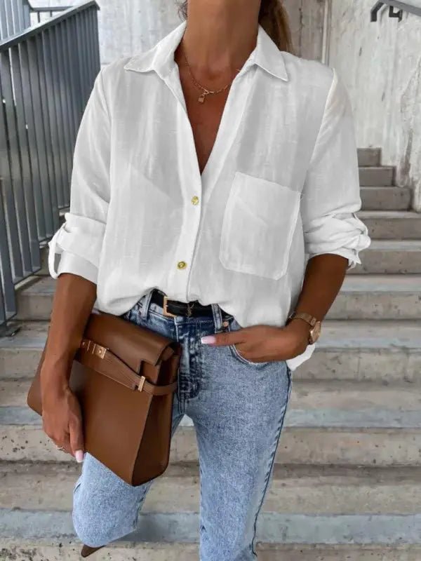 V-Neck Button Down Blouse - Celeste    