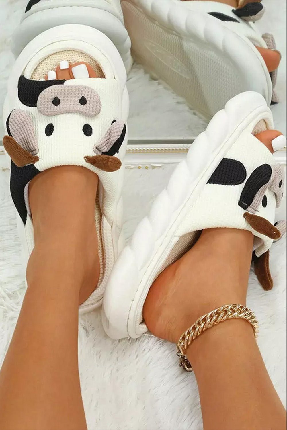 White Cute Cow Pattern Open Toe Slippers - Celeste  Shoes & Bags/Slippers  