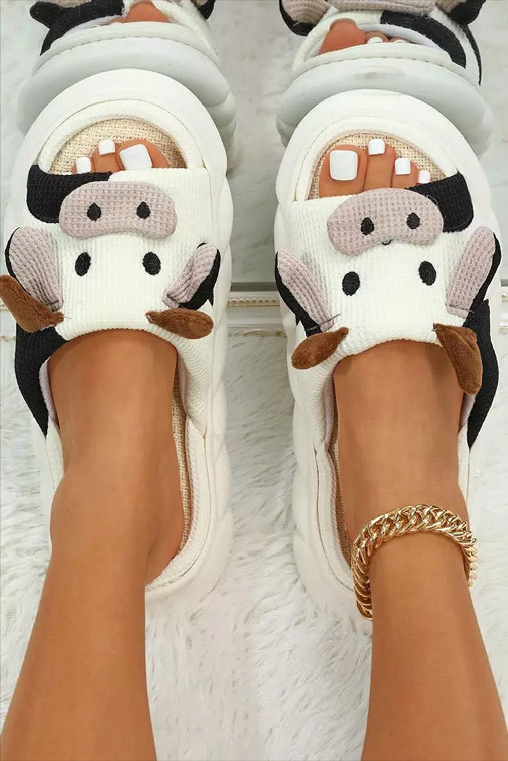 White Cute Cow Pattern Open Toe Slippers - Celeste  Shoes & Bags/Slippers  