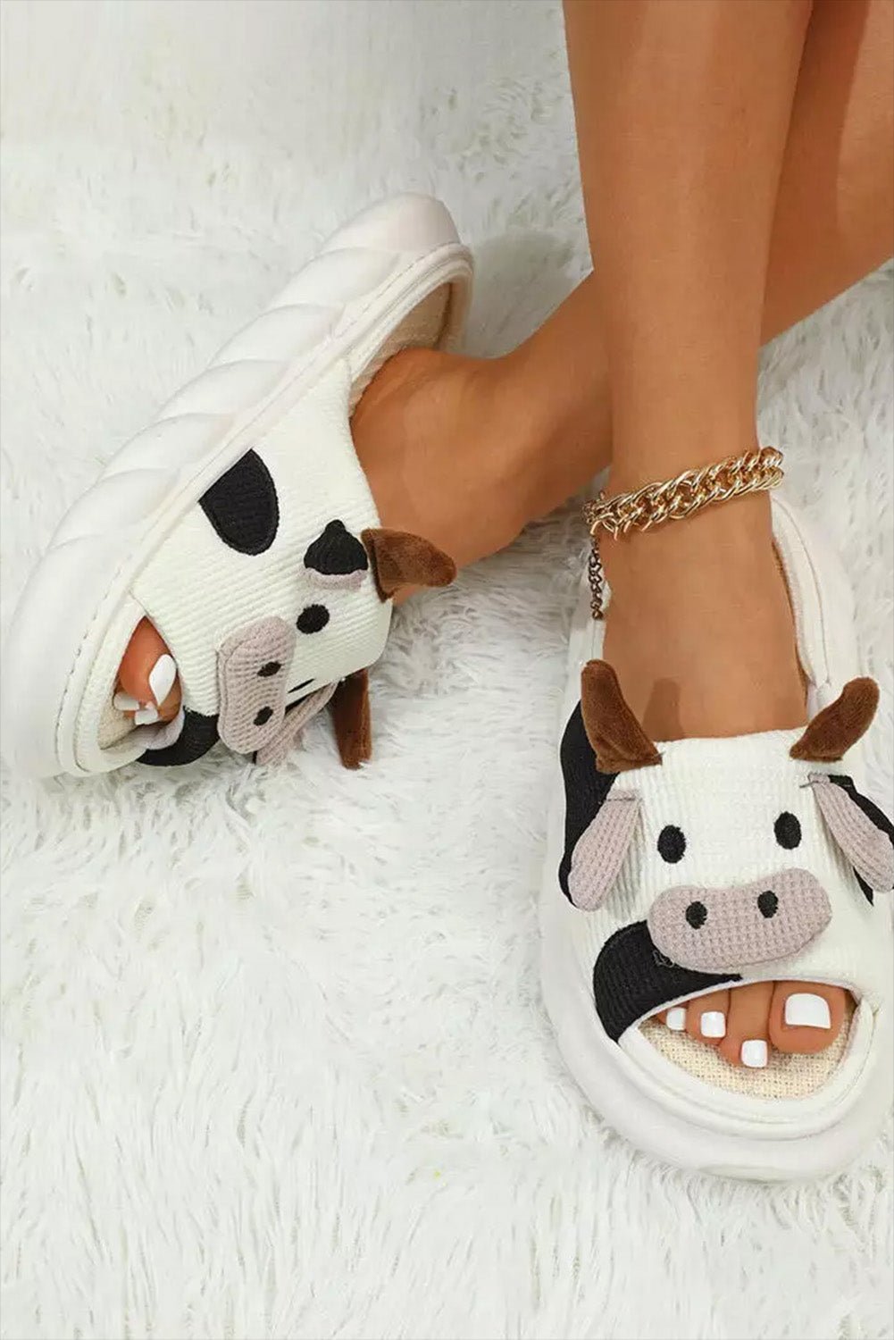 White Cute Cow Pattern Open Toe Slippers - Celeste  Shoes & Bags/Slippers  