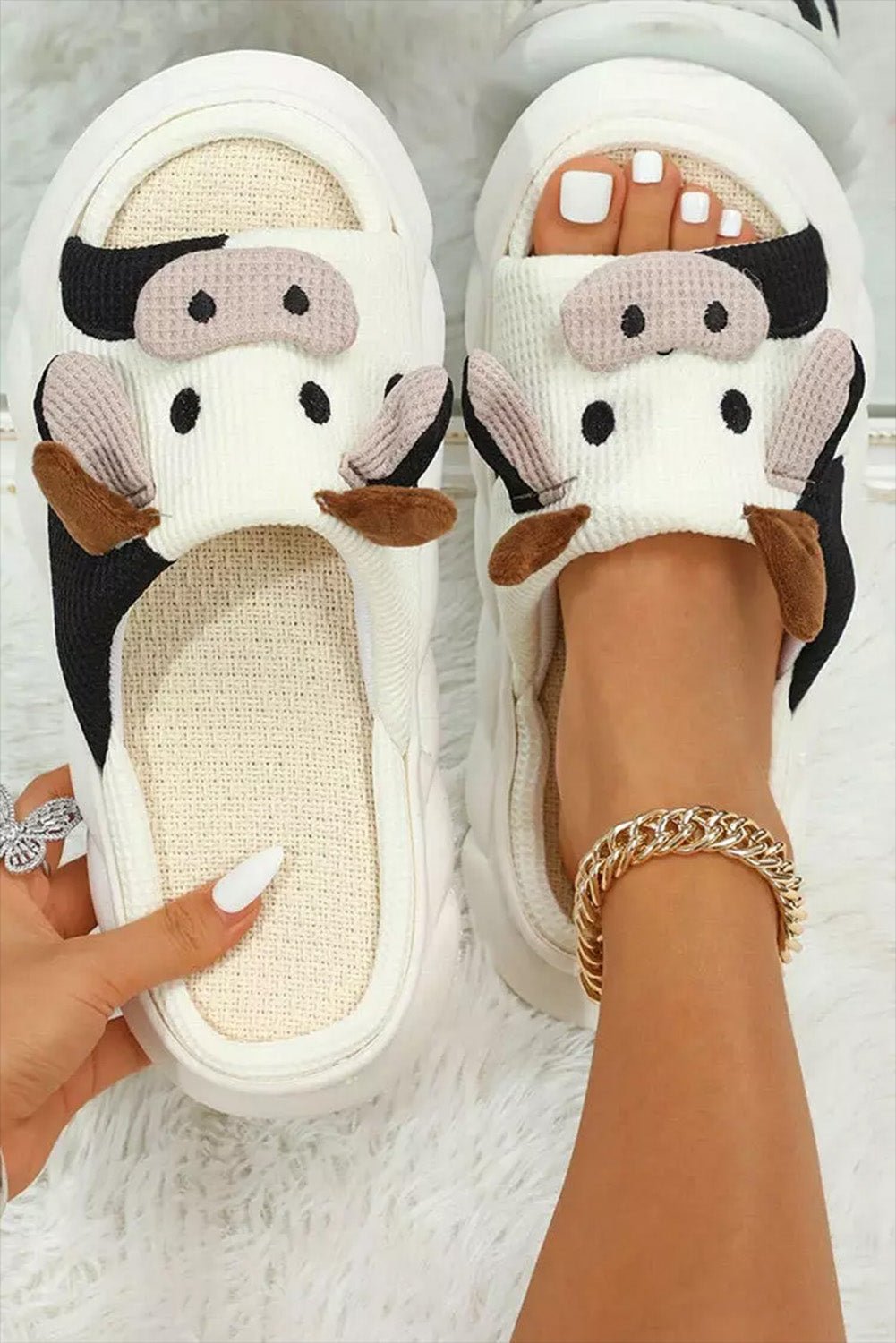 White Cute Cow Pattern Open Toe Slippers - Celeste  Shoes & Bags/Slippers  