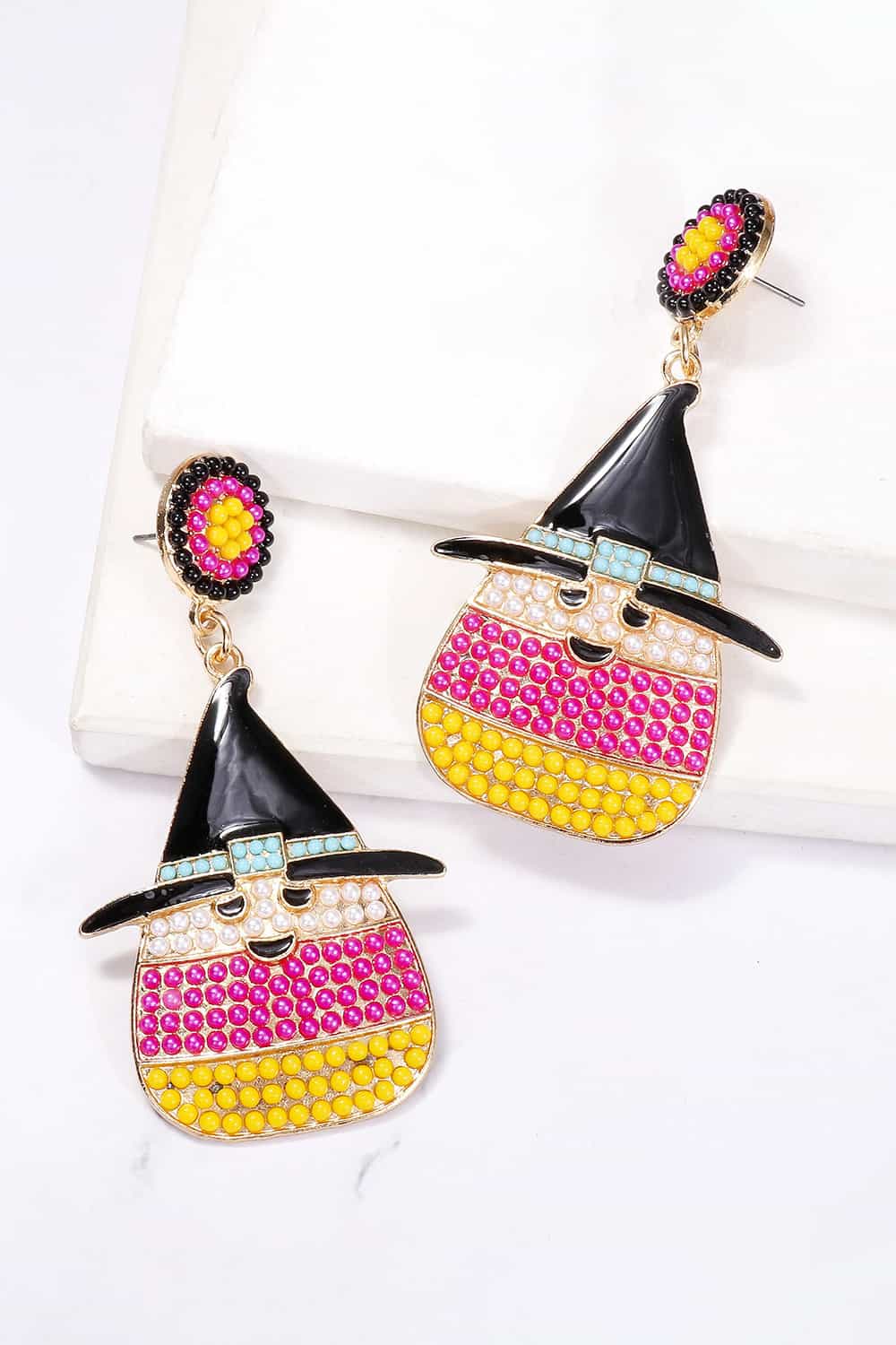 Witch's Hat Shape Synthetic Pearl Dangle Earrings - Celeste    