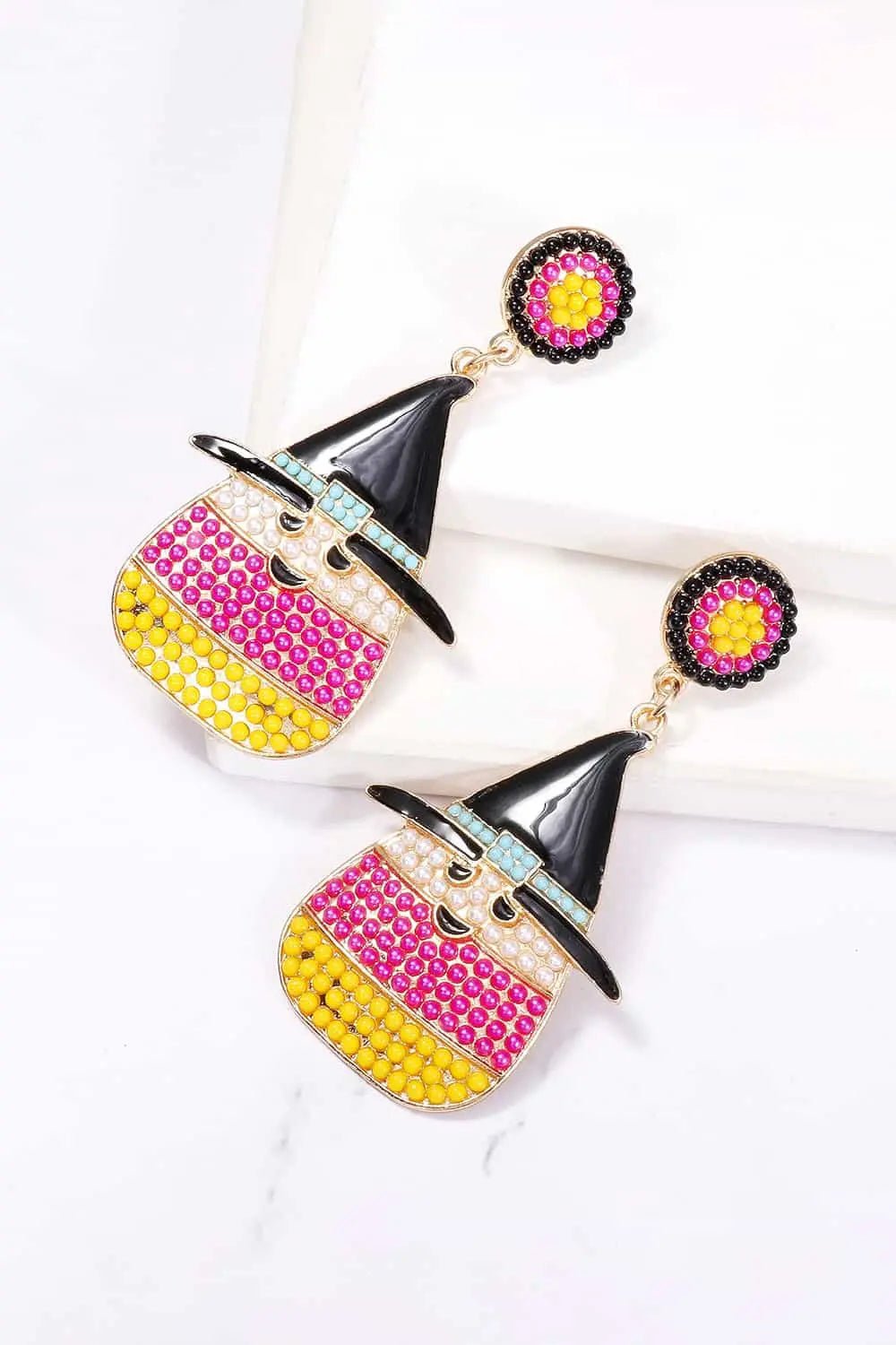 Witch's Hat Shape Synthetic Pearl Dangle Earrings - Celeste    