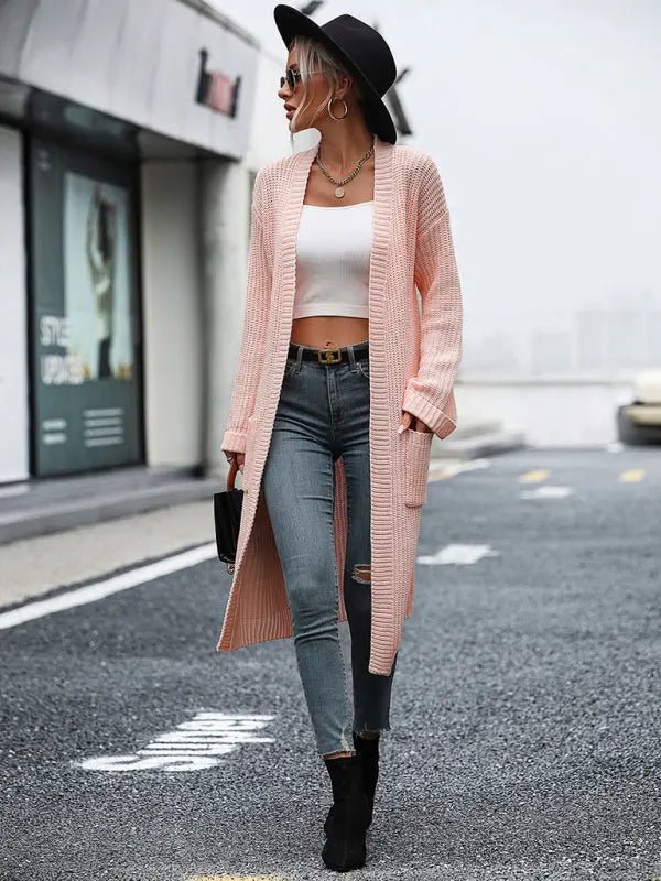 women's solid color knitted sweater pocket coat sweatersolid color knitted sweater pocket coat sweater