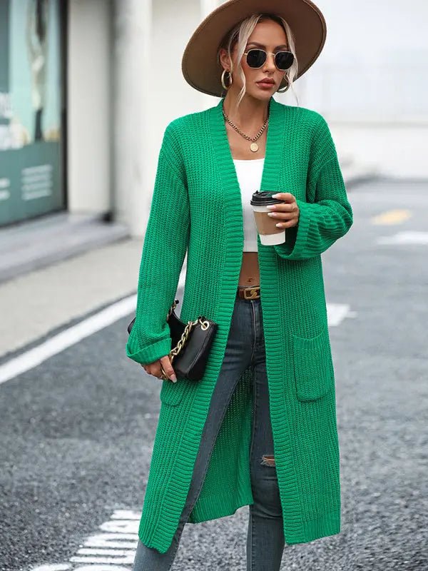 women's solid color knitted sweater pocket coat sweatersolid color knitted sweater pocket coat sweater