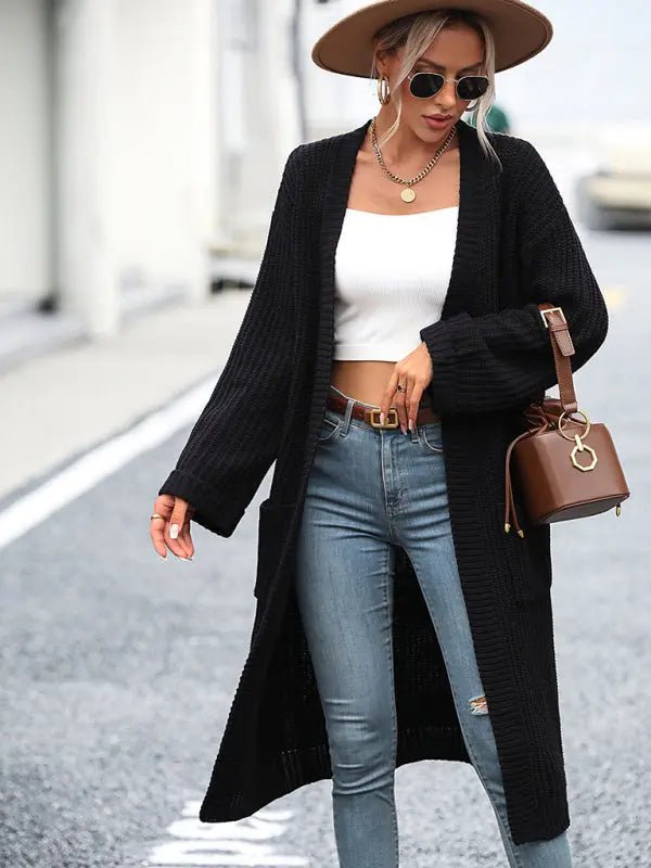 women's solid color knitted sweater pocket coat sweatersolid color knitted sweater pocket coat sweater