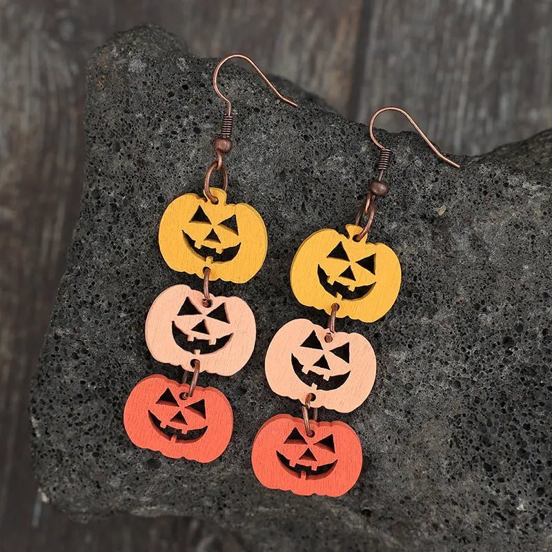Wooden Contrast Pumpkin Earrings - Celeste    
