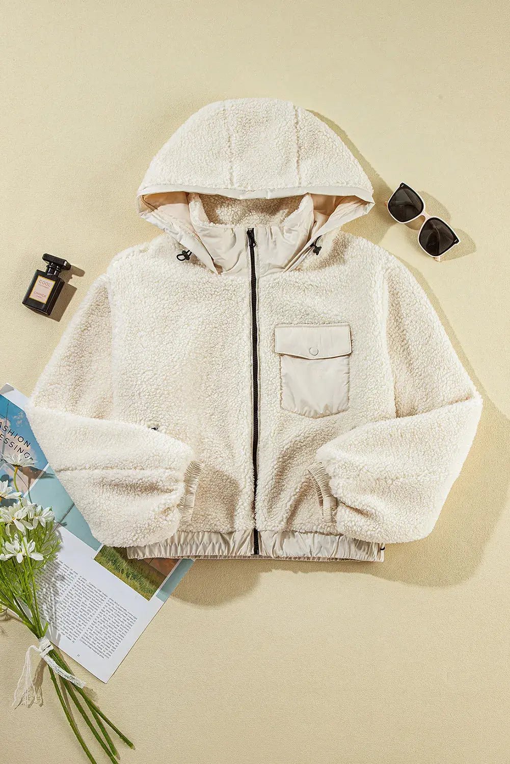 Zip Up Long Sleeve Hooded Jacket - Celeste    