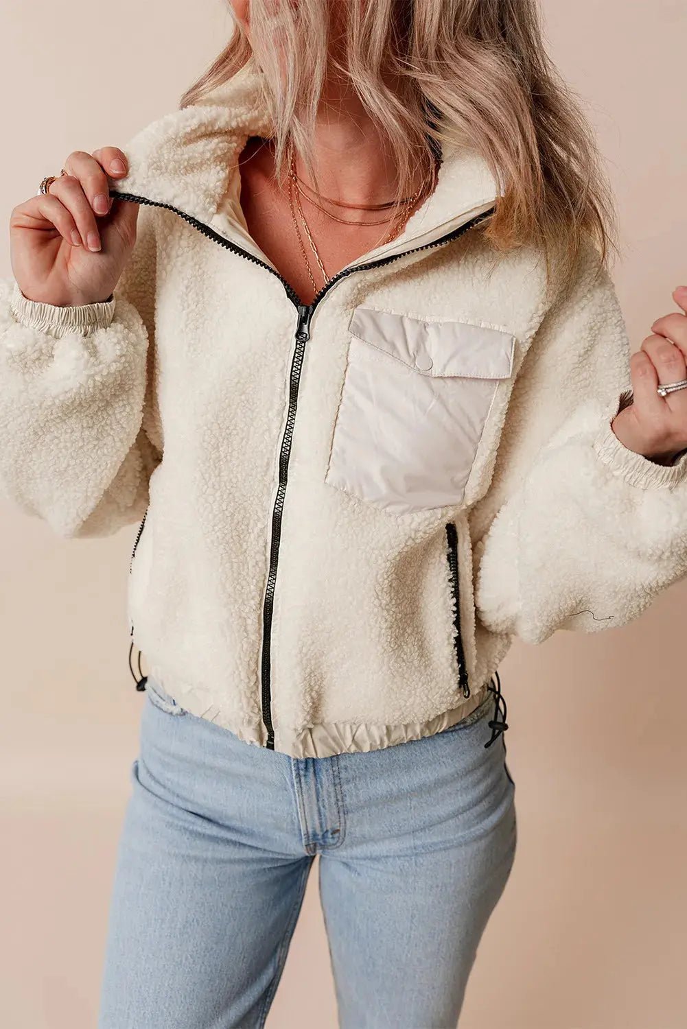 Zip Up Long Sleeve Hooded Jacket - Celeste    