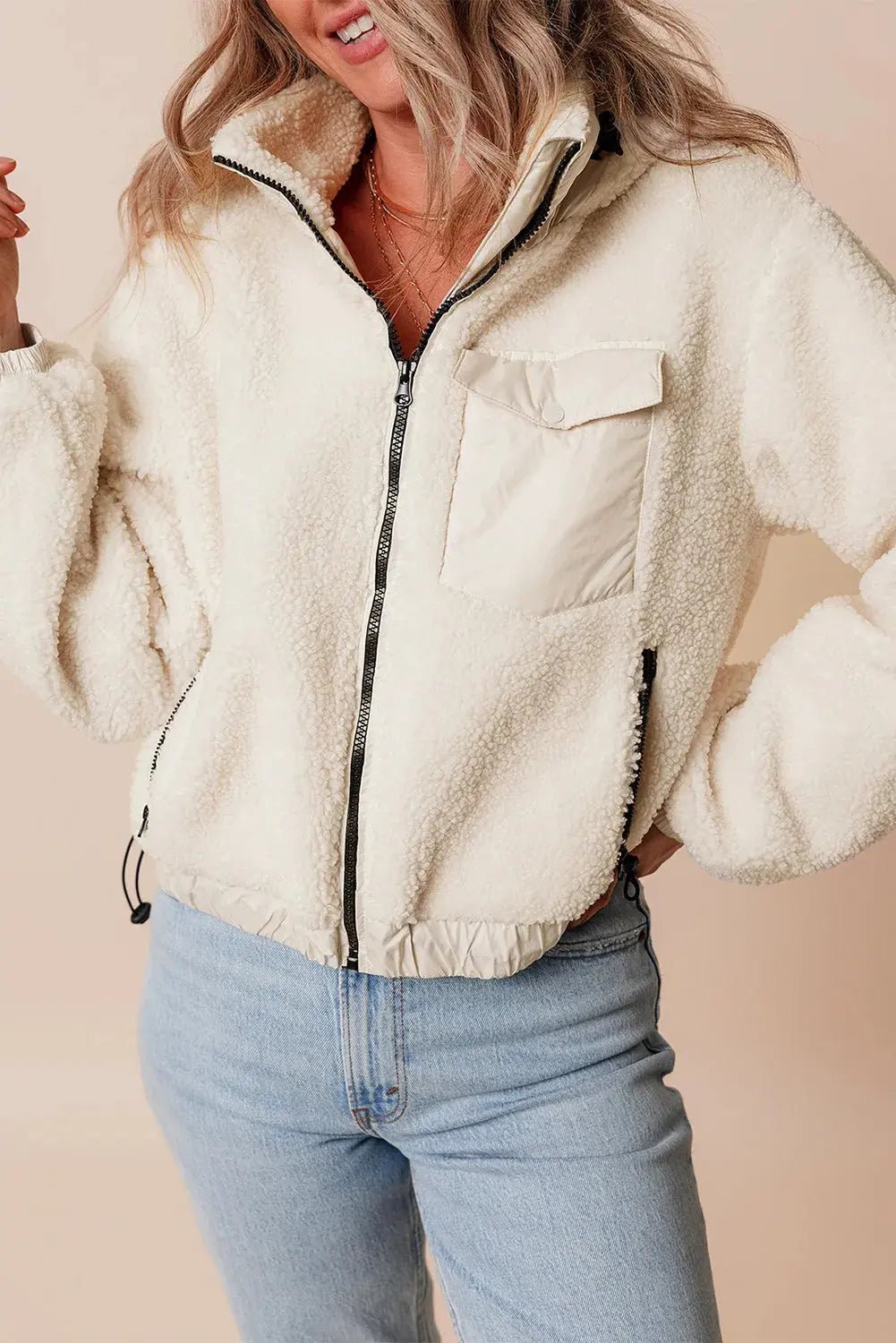 Zip Up Long Sleeve Hooded Jacket - Celeste    