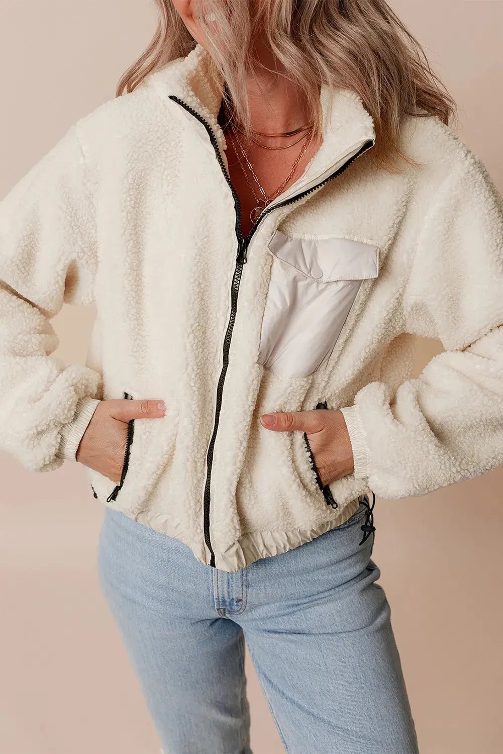 Zip Up Long Sleeve Hooded Jacket - Celeste    