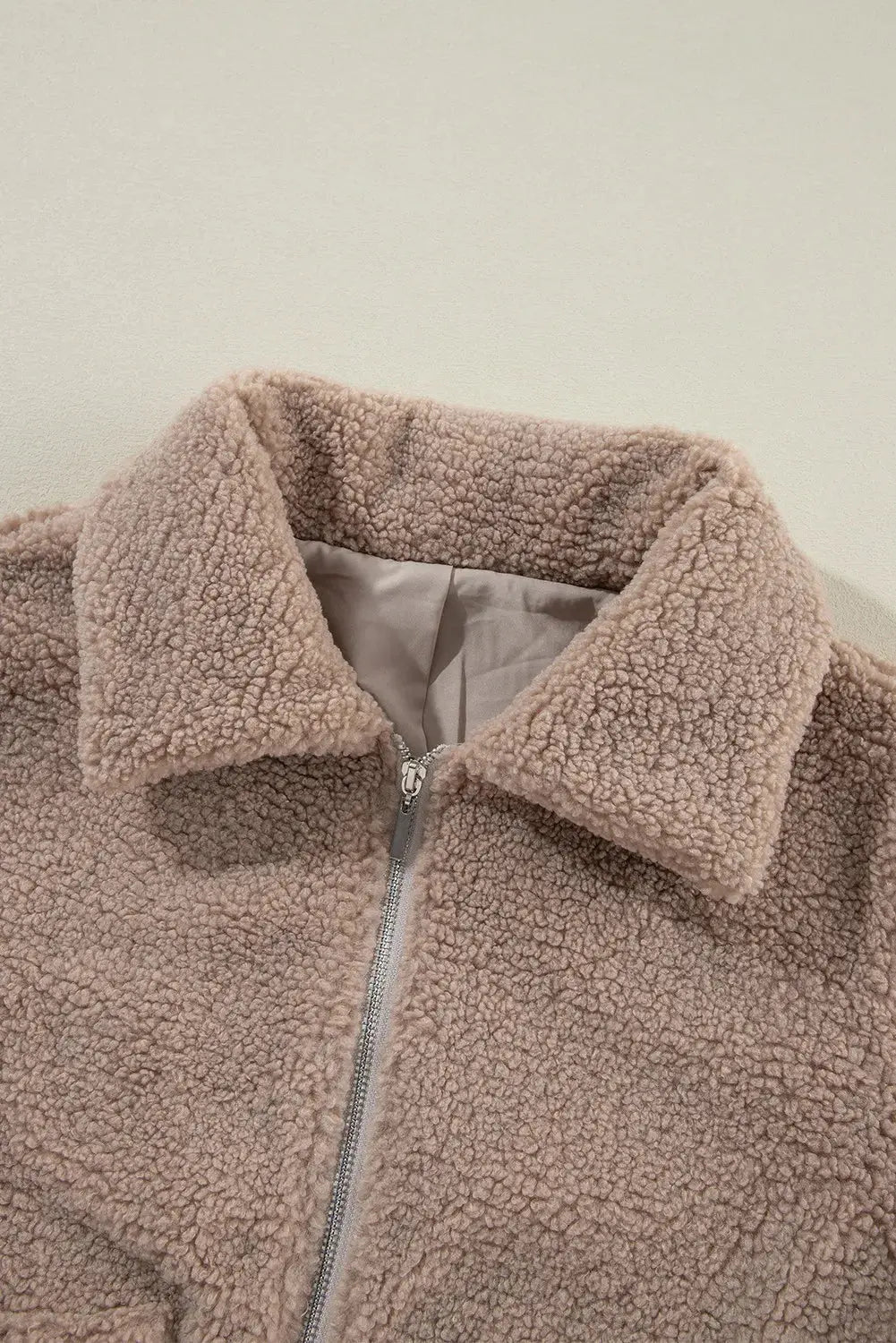 Zip Up Long Sleeve Plush Jacket - Celeste    