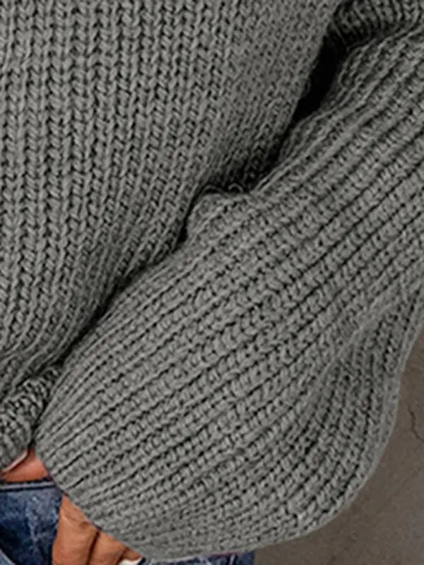 Zippered Turtleneck Pullover Sweater - Celeste    