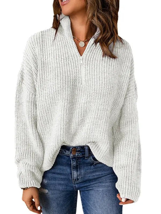 Zippered Turtleneck Pullover Sweater - Celeste    